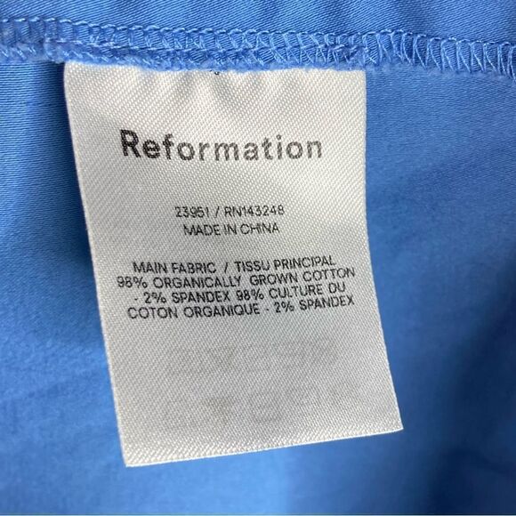 Reformation Michaela Cotton Mini Blue Dress Long Puff Sleeve Size 6 - Picture 9 of 11